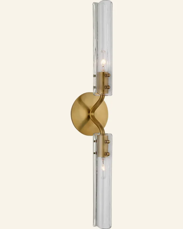 Doré Linear Glass Wall Sconce, 2-Light, 24" H in antique brass