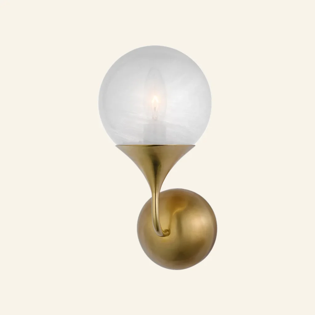 Doré Glass Wall Sconce, 1-Light, 12" H in antique brass