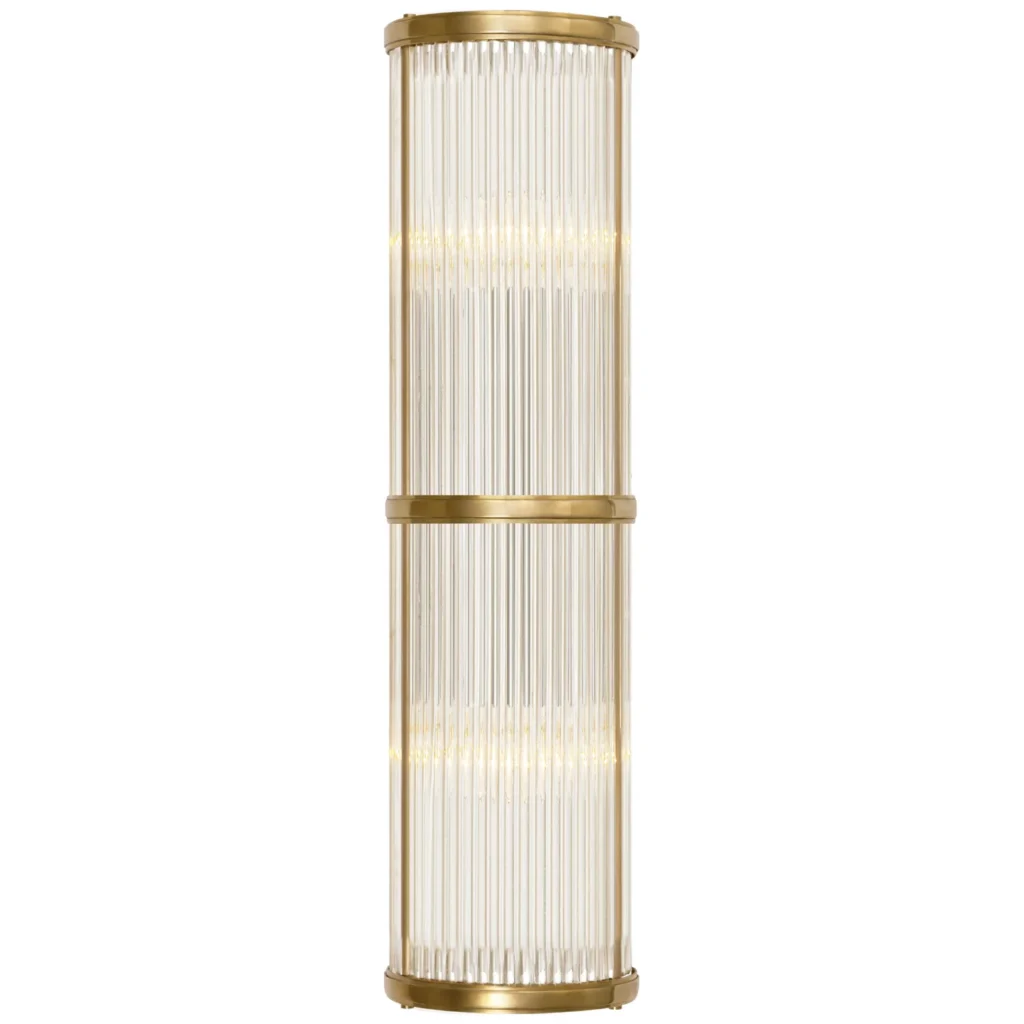 Doré Linear Glass Wall Sconce, 2-Light, 19" H in brass