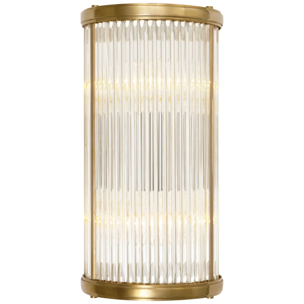 Doré Linear Glass Wall Sconce, 2-Light, 12" H in brass