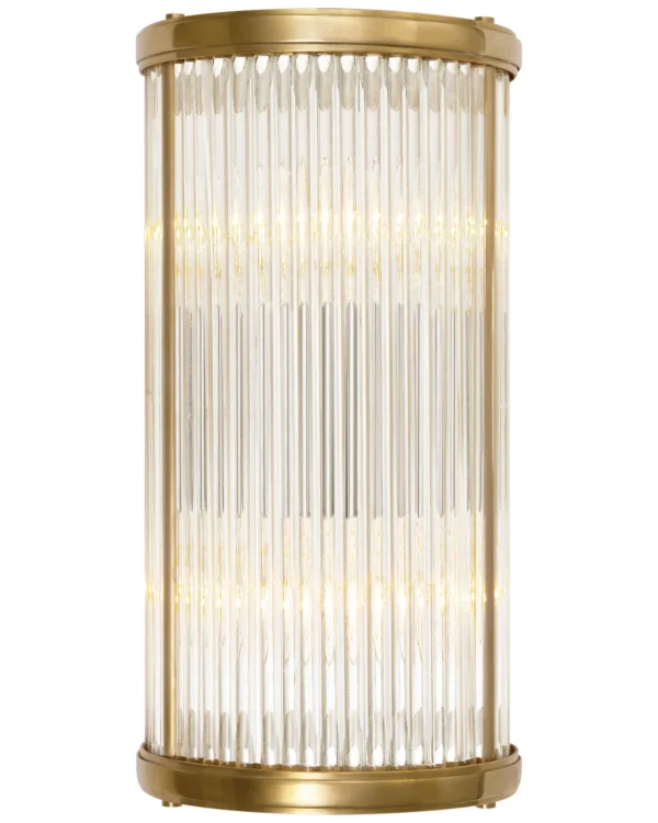 Doré Linear Glass Wall Sconce, 2-Light, 12" H in brass