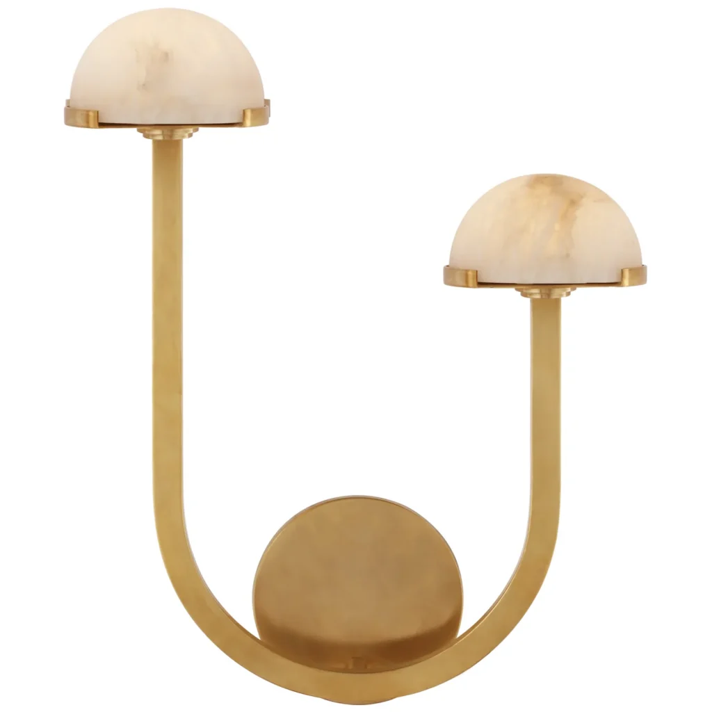 Doré Alabaster Wall Sconce II, 2-Light, 15" H in Antique Brass in antique brass