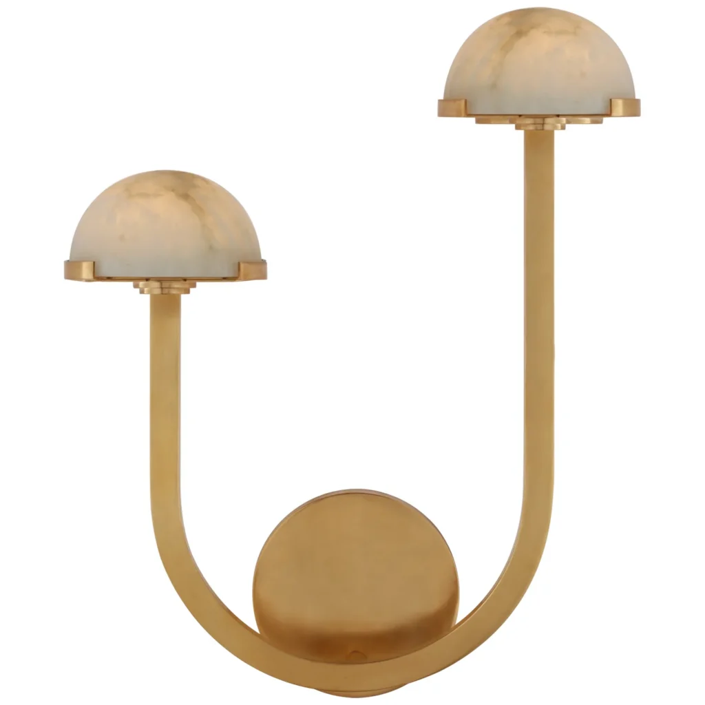Doré Alabaster Wall Sconce, 2-Light, 15" H in Antique Brass in antique brass
