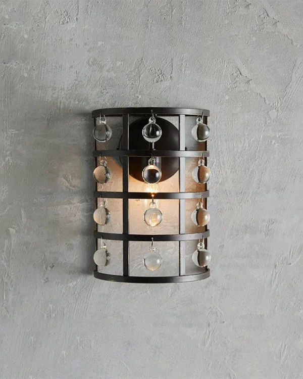 Laiton Cage Glass Wall Sconce, 1-Light in bronze