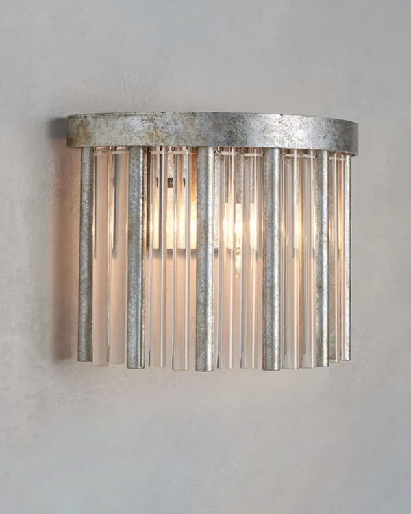 Laiton Glass Wall Sconce, 1-Light, 9" H in Antique Silver in antique silver
