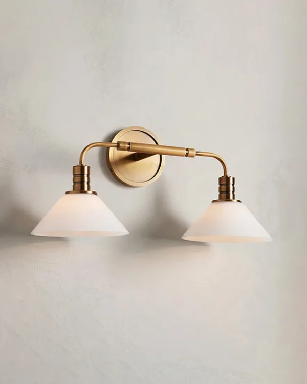 Laiton Glass Wall Sconce, 2-Light, 9" H in brass