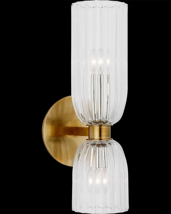 Montparnasse Glass Wall Sconce, 2-Light, 16" H in antique brass