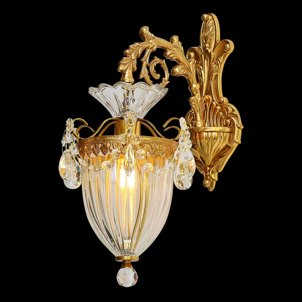 Antibes Glass Wall Sconce, 1-Light in antique brass