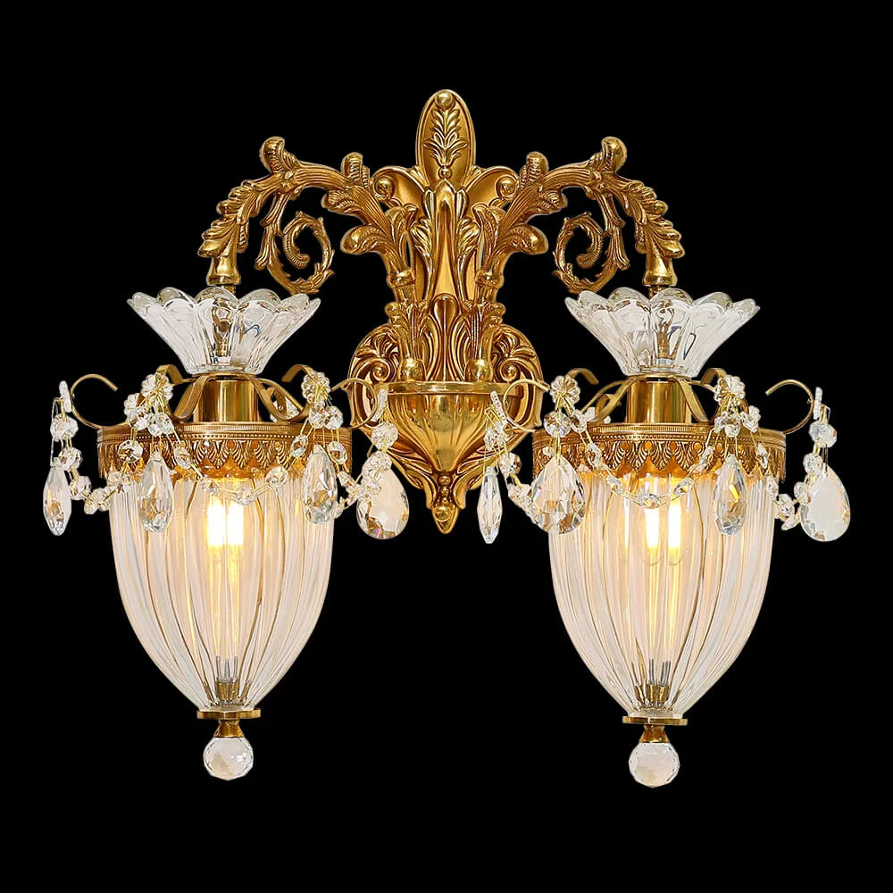 Antibes Glass Wall Sconce, 2-Light in antique brass